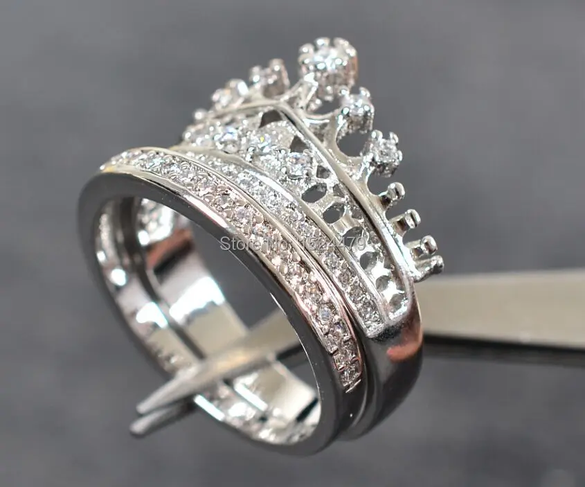 Size5 10 Coronet Lady Engagement Ring Set Queen Crown Zircon 10kt Size5 10 Coronet Lady Engagement Ring Set Queen Crown Zircon 10kt White Gold Filled Women S Wedding Band Jewelry In Rings From Accessories On