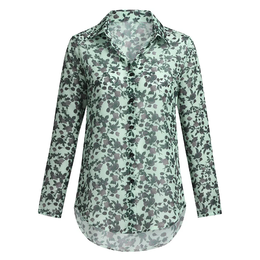 Feitong Fashion Shirts Women's Print Long Sleeve V neck Lapel With Buttons Tops Female Clothes