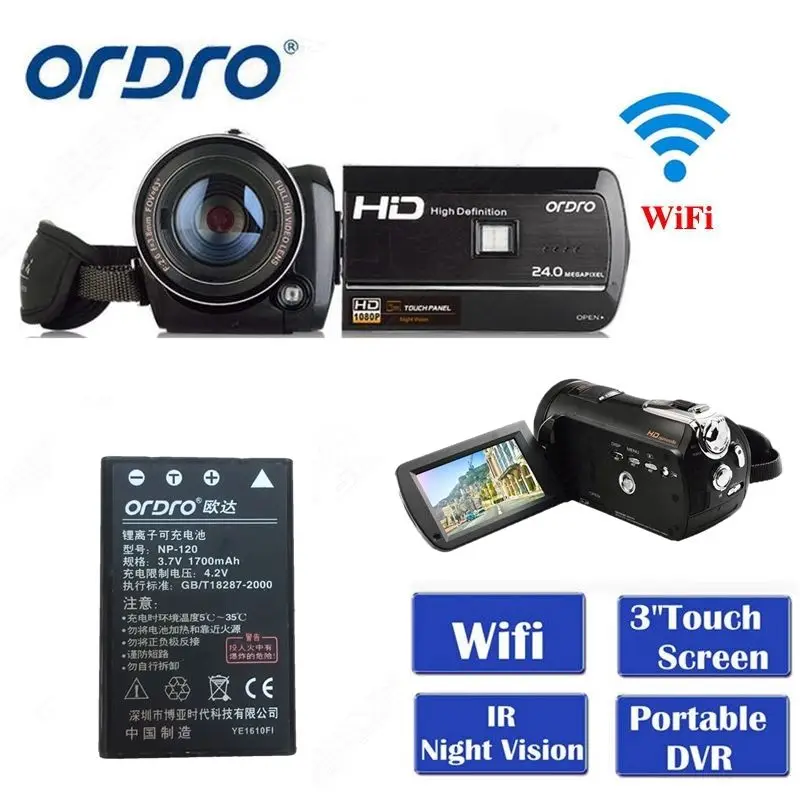 

Latest Ordro Digital Video Camera HDV-D395 Infrared Night Vision Camcorder Wifi HD 1080P 30fps with Remote Control Dual LED