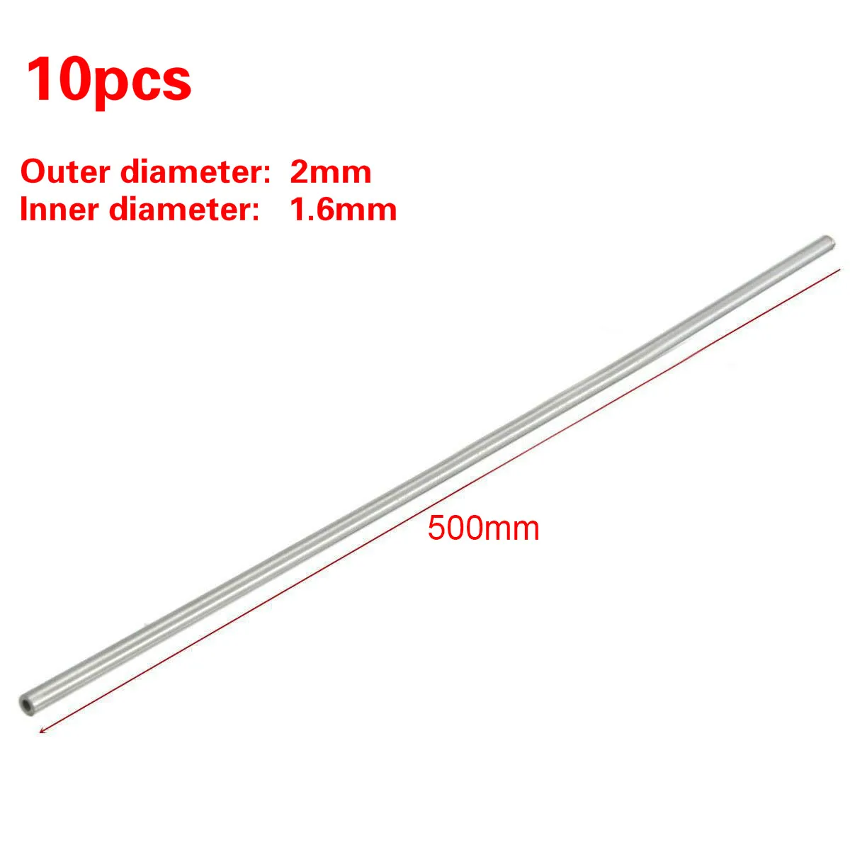 10pcs Silver 304 Stainless Steel Capillary Tube 2mm OD 1.6mm ID 500mm