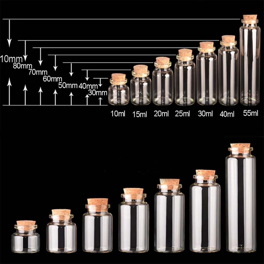 20pcs Dia 30mm 7 Size Transparent Glass Bottles With Cork Cap Wishing Drifting Bottle DIY Thanksgiving Gifts Candy Storage Jars