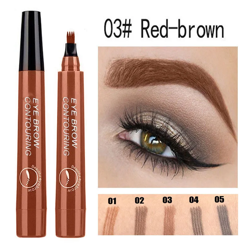 Brand Waterproof 5 Colors 4 Head Fine Sketch Enhancer Fork Tip Eyebrow Tattoo Tint Eyebrow Pencil Liquid Eyebrow Gel Pen Makeup