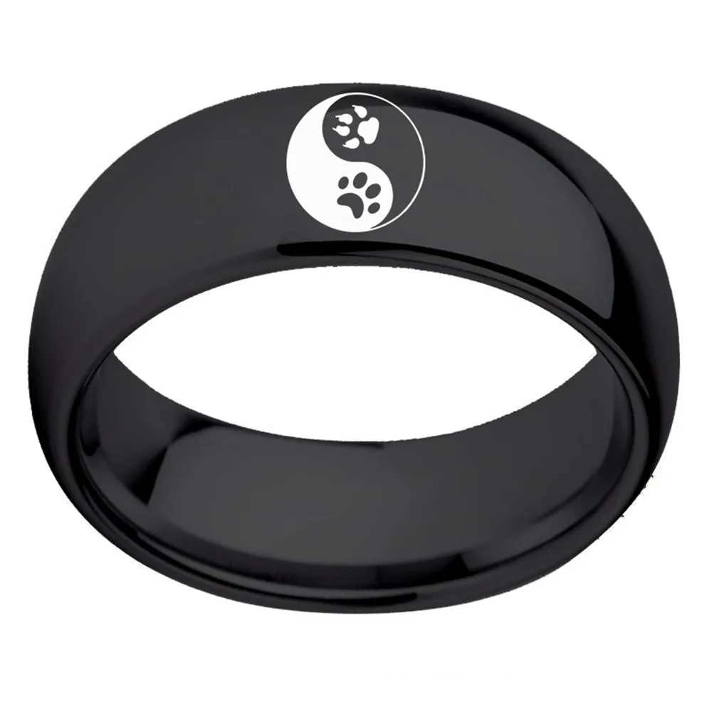 Мужское кольцо из нержавеющей стали Yin Yang черное с символом животного следы лап