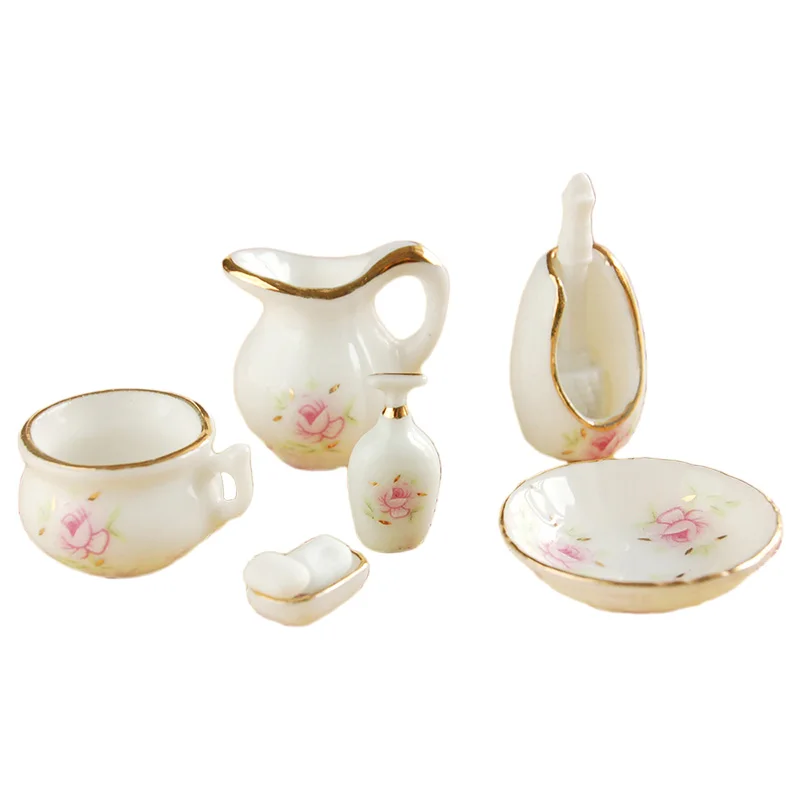 

Ceramic Bathroom Set 1/12 Dollhouse Miniature Accessory Shower Room set 8PCS OD005B