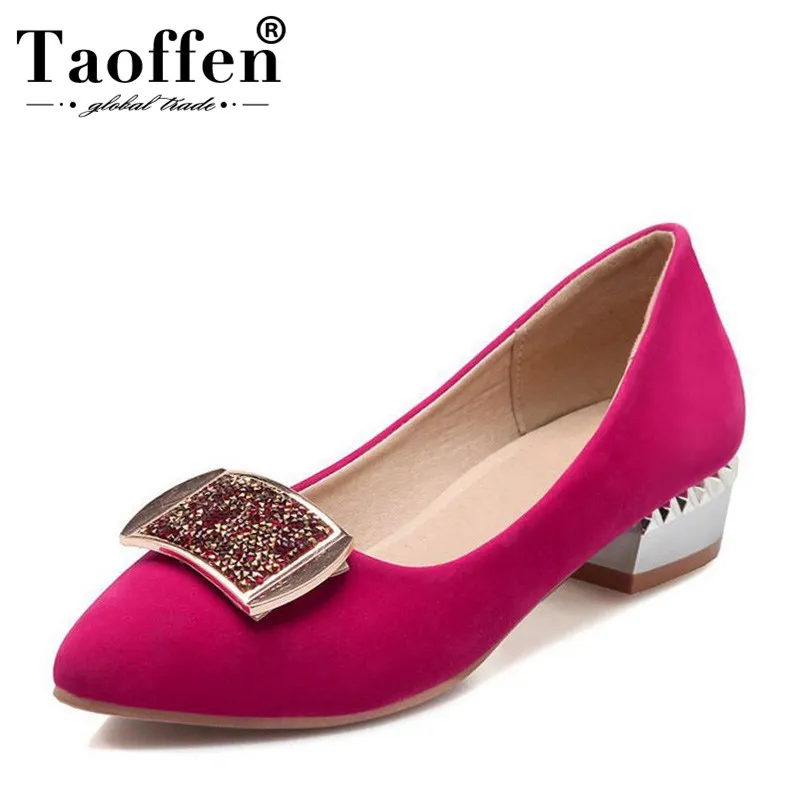 TAOFFEN Size 33 43 Women Pumps Pointed Toe Square Heels Metal Buckle