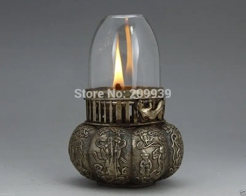 

huij 006567 CHINESE MIAO SILVER HANDWORK OIL LAMP IN GOOD CONDITION A0403