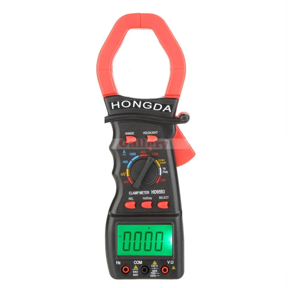 

HD HD9593 Digital Clamp Meter 1000A AC/DC Multimeter Amp Volt Ohmmeter w/Frequency & Capacitance & Duty Cycle Test