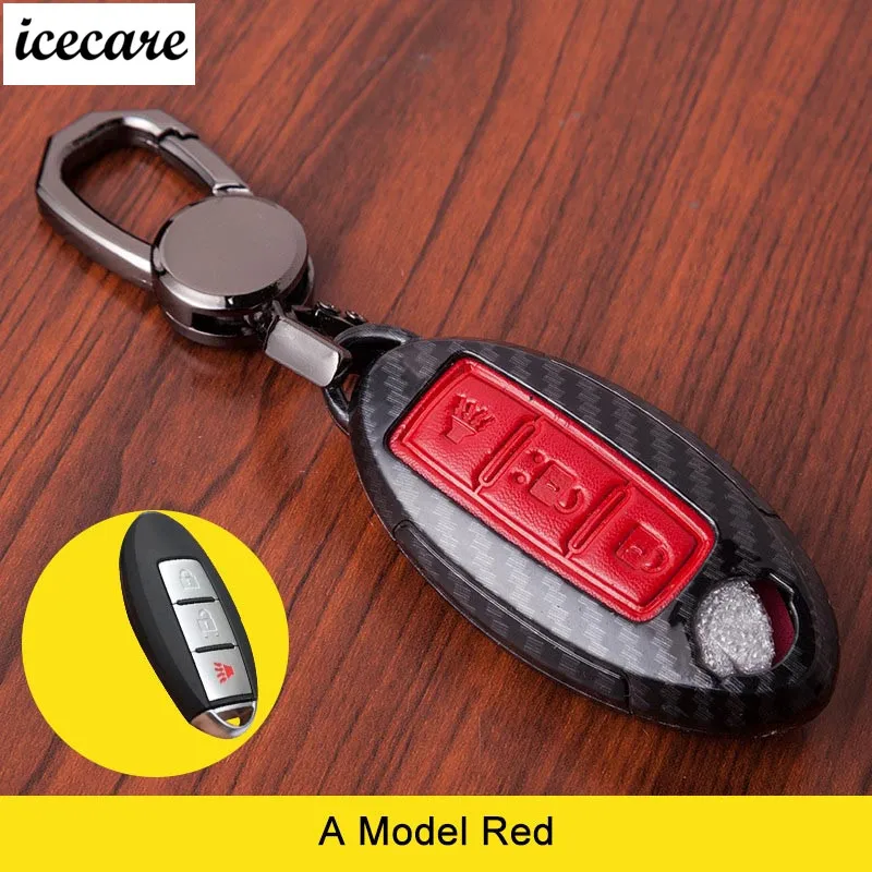 

Carbon Fiber Leather Key Case For Nissan Altima Maxima Infiniti EX FX G37 Q60 QX50 QX70 Smart Keyless Entry Remote Fob Cover