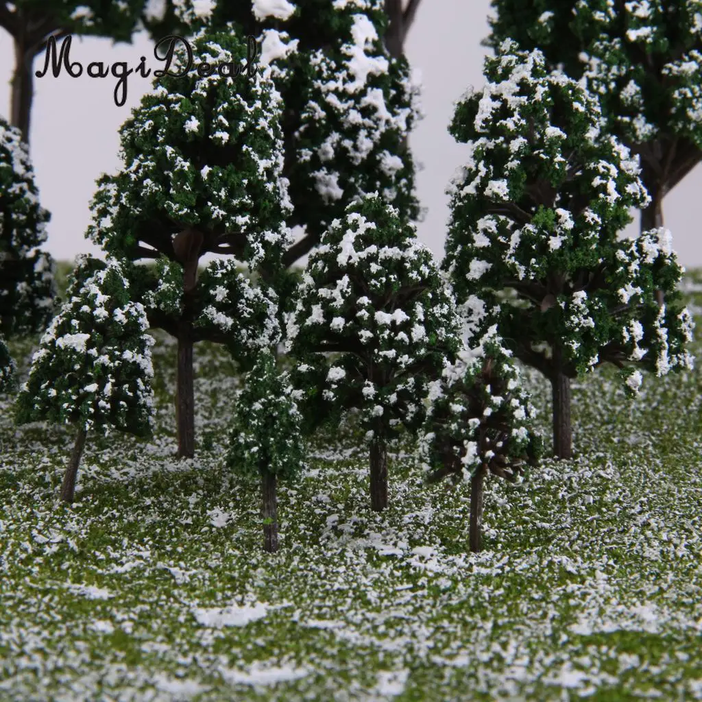 MagiDeal 32Pcs Dark Green Painted Snow Tree Model HO OO N 1:50-1:500 for Train Railway Diorama Wargame Scene DIY