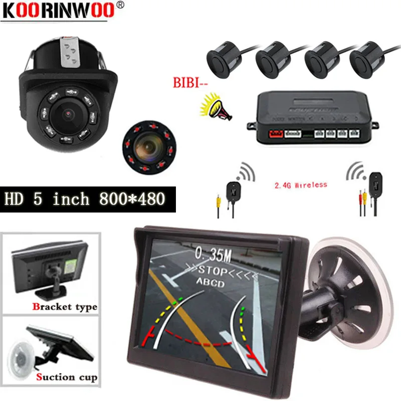 

Koorinwoo Wireless Original Car Parking Sensor Colorful Radar Alarm System 4 Kit Auto Reversing Trajectory Tracks Monitor Camera