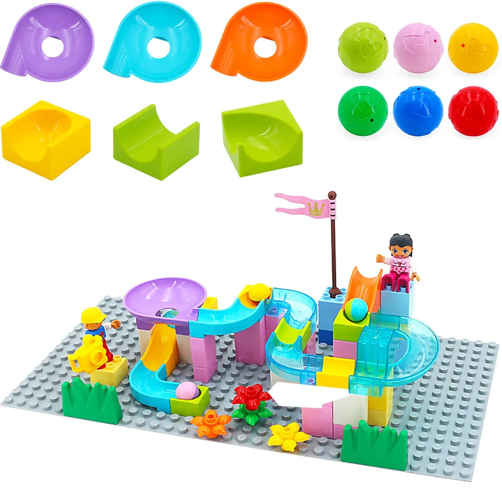 

Marble Race Run Maze Balls Track Building Blocks Funnel Slide Accessories Bricks Compatible Duploe Blocks toys