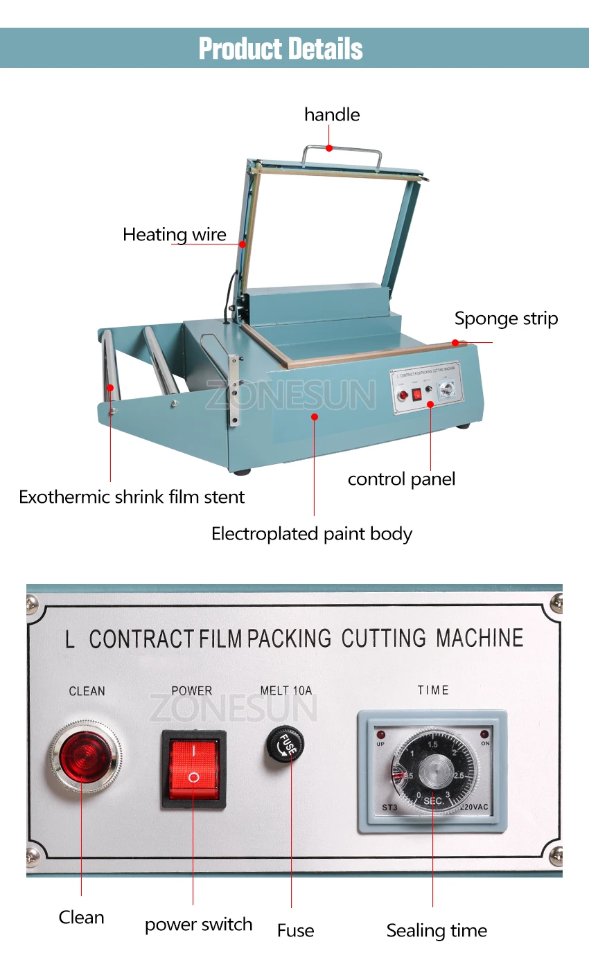 Zonesun ручное оборудование термоусадочная пленка уплотнения и ручная машина для резки L-Тип упаковки и запайки