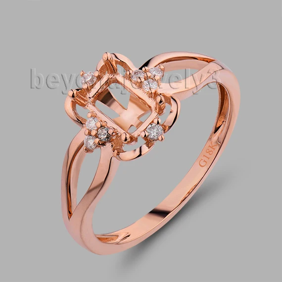 

Unique Design Emerald Cut 4x6mm 18Kt Rose Gold Natural Dia Semi Mount Engagement Ring WU269