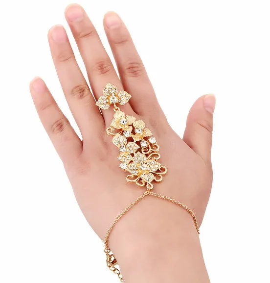 

New Arrival light gold-color Crystals Slave Bracelet Armour Connected To Bracelet Charming Hand Chain 2016