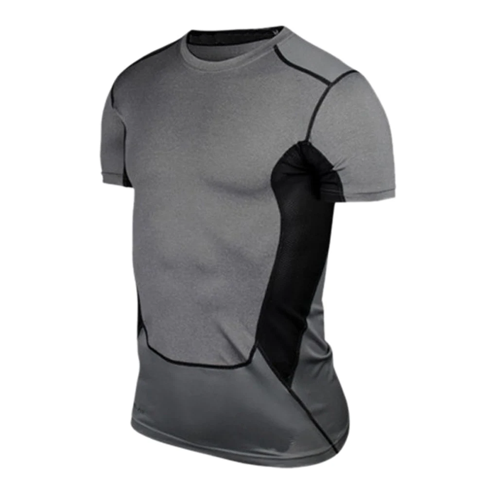 Мужская баскетбольная плотная спортивная одежда короткий рукав Джерси материал PRO дышащая быстросохнущая Базовая компрессионная рубашка - Color: Gray