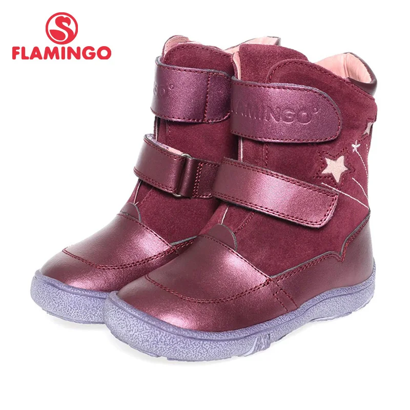 

FLAMINGO quality fashion winter leather children's shoes for girl 2015 new collection anti-slip boots with natural wool SC3421