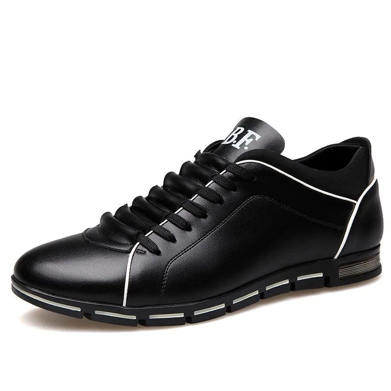 LAKESHI/Большие размеры 38-48; мужская повседневная обувь; модная кожаная обувь для мужчин; Летняя мужская обувь на плоской подошве; Прямая поставка - Цвет: Черный