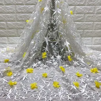 

African 3D Flower Applique Lace Fabric velvet For Sewing Dress African Wedding Lace African Clothes 2019 French Net Lace Fabric