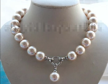 

Prett Lovely Women's Wedding 18" Natural 12mm Pink Round Shell Pearl Necklace Pendant Genuine Natural freshwater 925