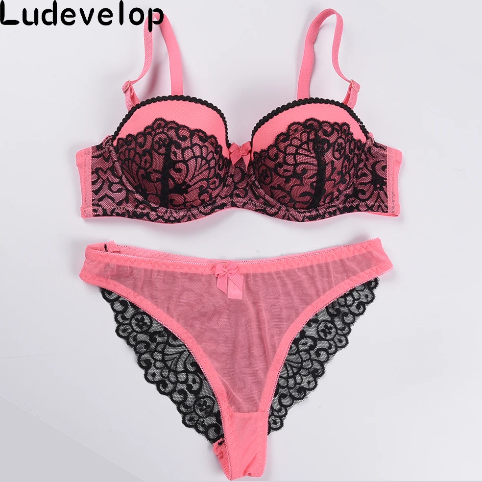 Hot Elegant luxury and romantic bra set for women 1/2 trace + lace push up sexy underwear sets 5 color bra and panty set lace bra and panty sets