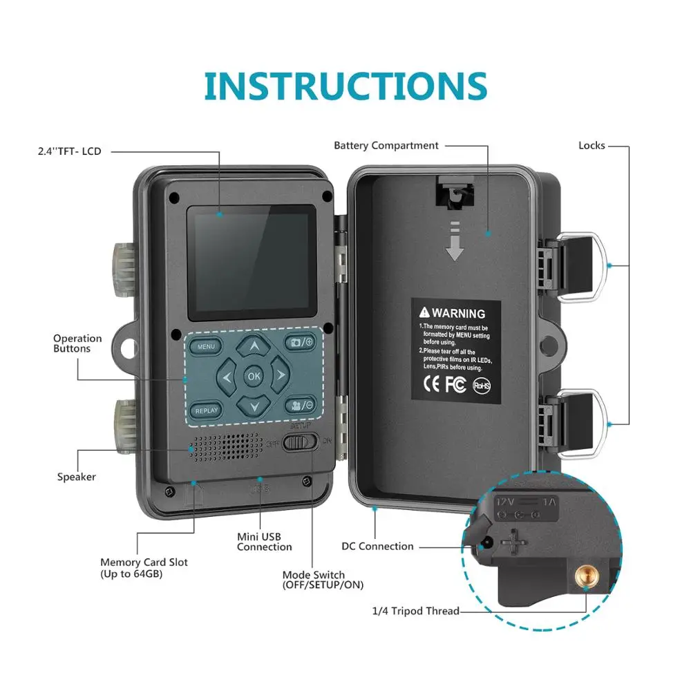  Neewer Trail Game Camera 16MP 1080P HD Digital Waterproof Hunting Scouting Cam 120 Degree Wide Angl