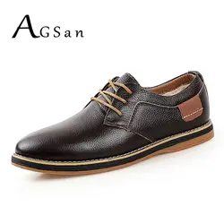 AGSan/Мужская обувь, зимняя повседневная обувь из натуральной кожи на шнуровке, сохраняющая тепло с мехом, кожаная обувь черного, синего