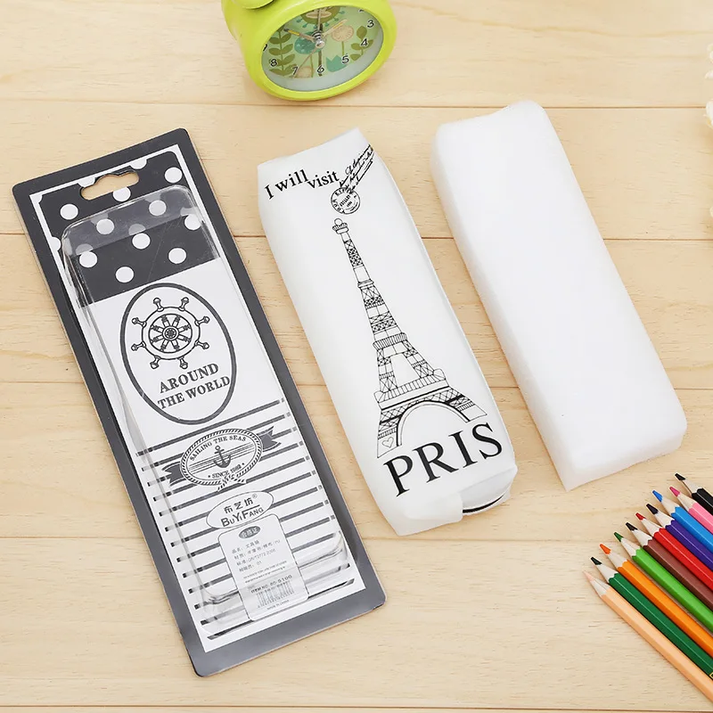 Креативный чехол-карандаш из силикагеля с Парижской башней Kawaii, школьные принадлежности, сумка для канцелярских принадлежностей, водонепроницаемый чехол для девочек и мальчиков, Подарочная коробка для ручек