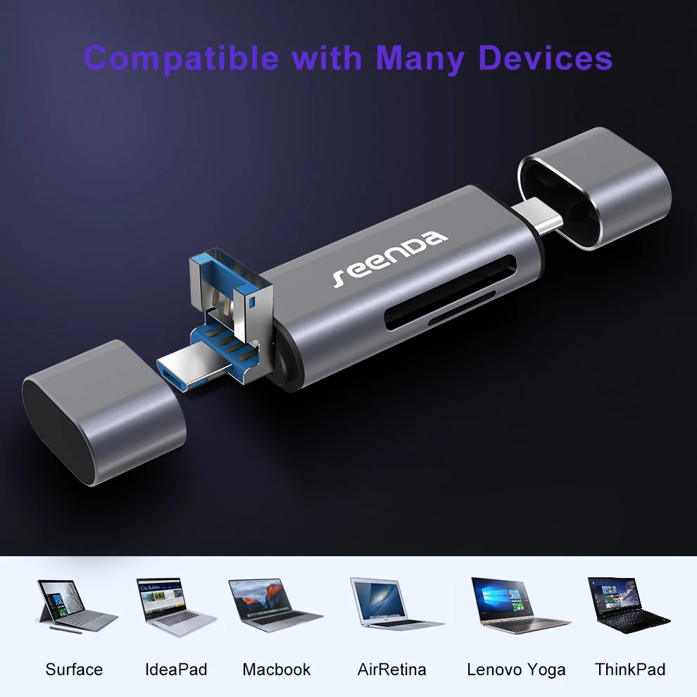 SeenDa все в 1 USB 3,0 смарт-кардридер высокая скорость TF Micro SD считыватель карт OTG Тип C устройство для чтения карт памяти Micro USB SD адаптер