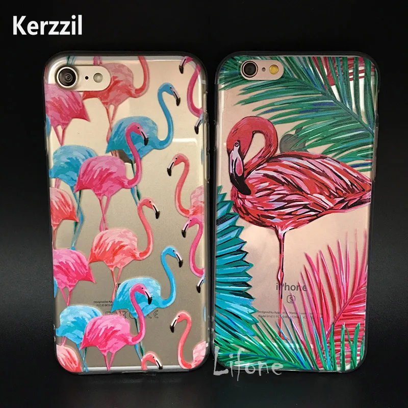 Kerzzil Silikon Cute Flamingo Case For iPhone 6 6s 7 Plus Clear Silicone Flower Animal Phone Back Cover |