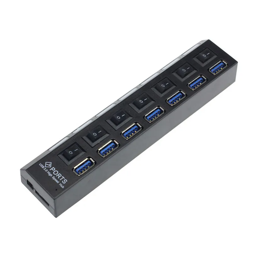 Расширенный Компьютерные аксессуары черный концентратор 7 портов USB 3,0 концентратор высокая скорость с адаптером питания для ПК ноутбук ЕС