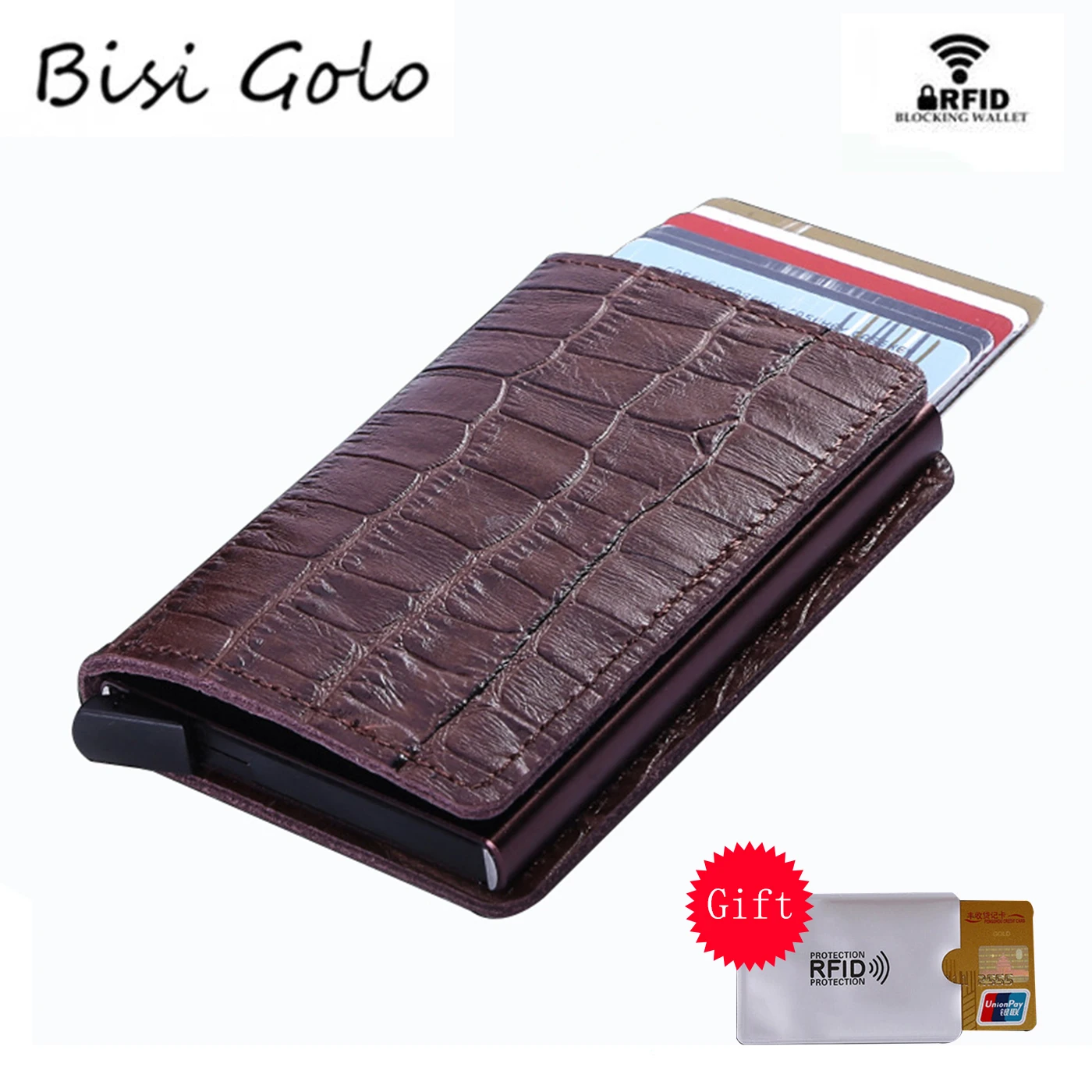 

BISI GORO 2019 Crocodile Leather Wallet RFID Bloacking Genuine Leather Card Holders Vintage Multifunction Card Wallet for Travel