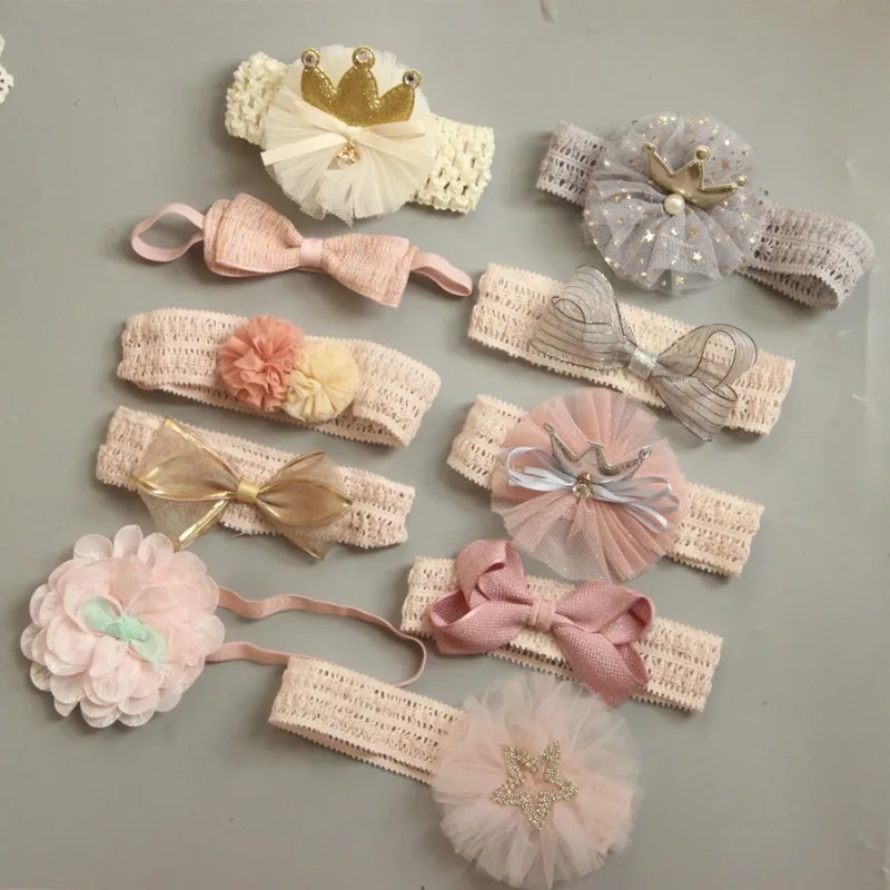 

Cute Crown Baby Headband Bow Flower Baby Girls Headbands Children Rubber Band Hair Accessories Gift Pack Set
