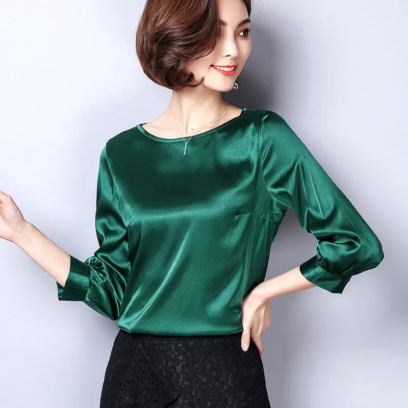 

Imitate Silk Women Summer Style Blouses Shirts Lady Elegant Casual Long Sleeve Blusas Tops DF1925