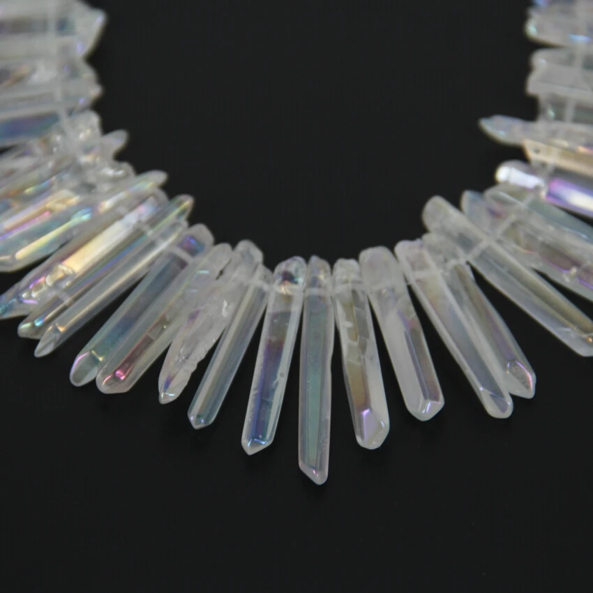 Billig Ca. 52 PC Strand Poliert Kristall Punkte Perlen, top Gebohrt AB Titan Kristall Quarz Briolettes Lose Perlen Anhänger Halskette