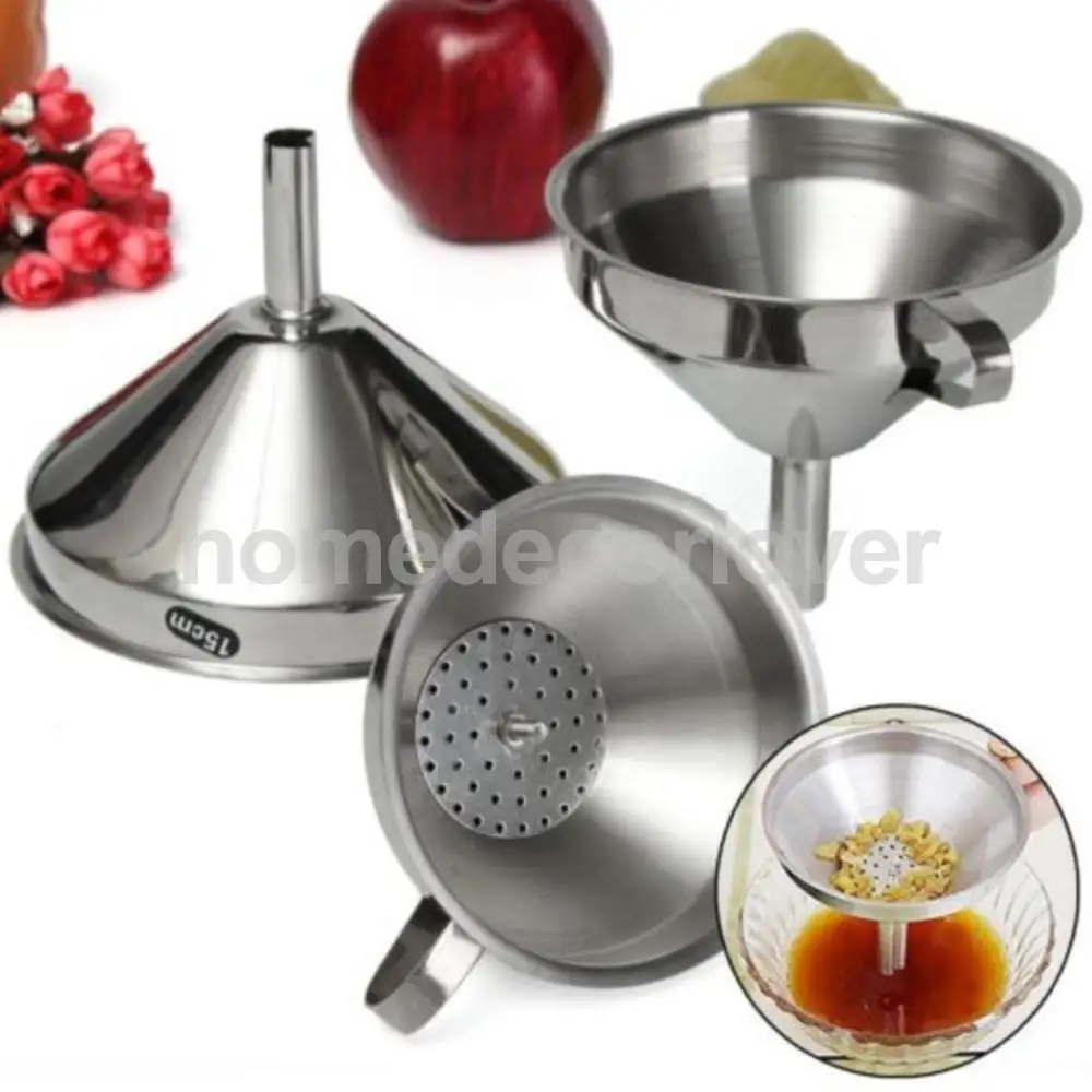 

11/13/15cm Kitchen Stainless Steel Pouring Funnel Oil Bottle Strainer Jam Filter