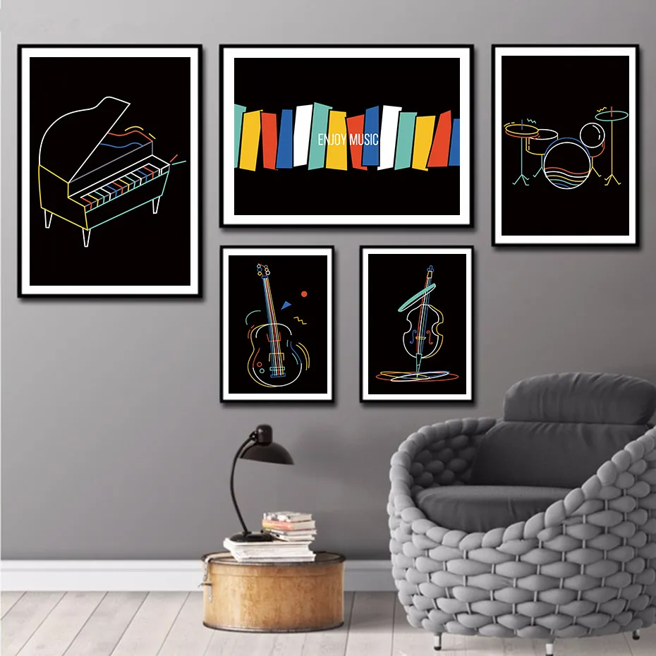 Line Drawing Wall Art Jazz Musical Instrument Notation Painting Enjoy Music Nordic Posters&Prints Living Room Decoration Picture