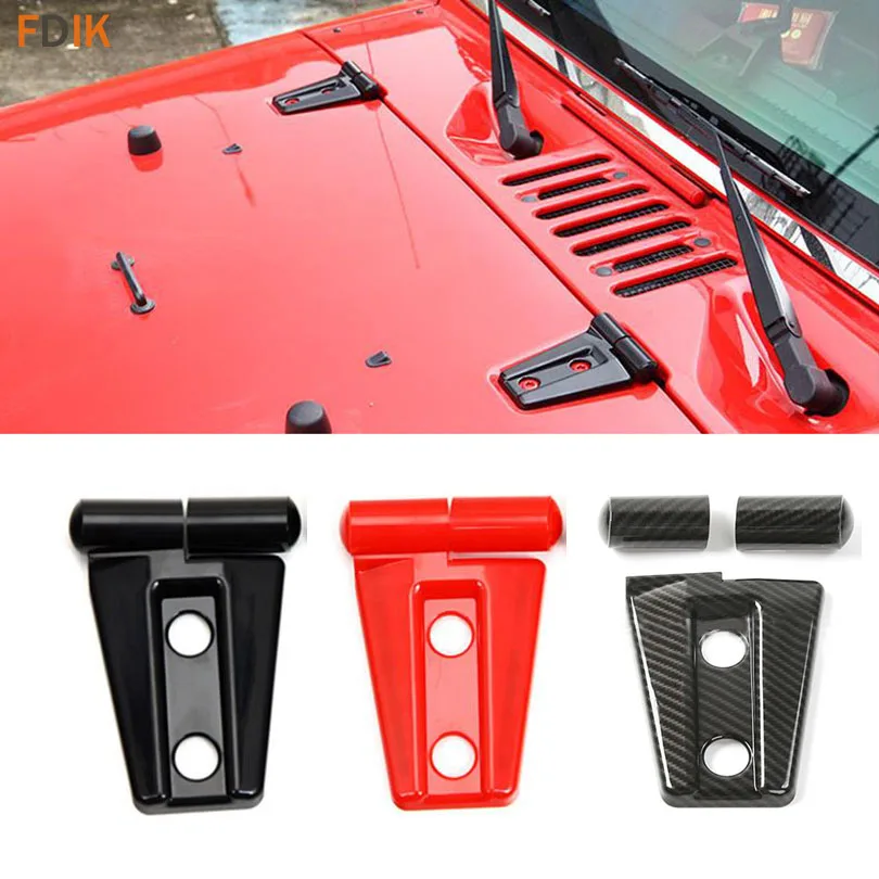 Carbon Fiber Front Engine Hood Hinge Cover Trim Set Garnish For Jeep