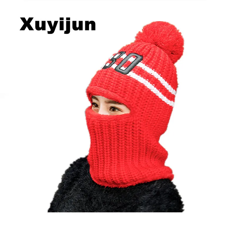 

XUYIJUN 2017 New Warm Winter Hat Knit Hood Earring Velvet Scarf Hats Men's Beans Knit Hooded Skullies Beanies cap