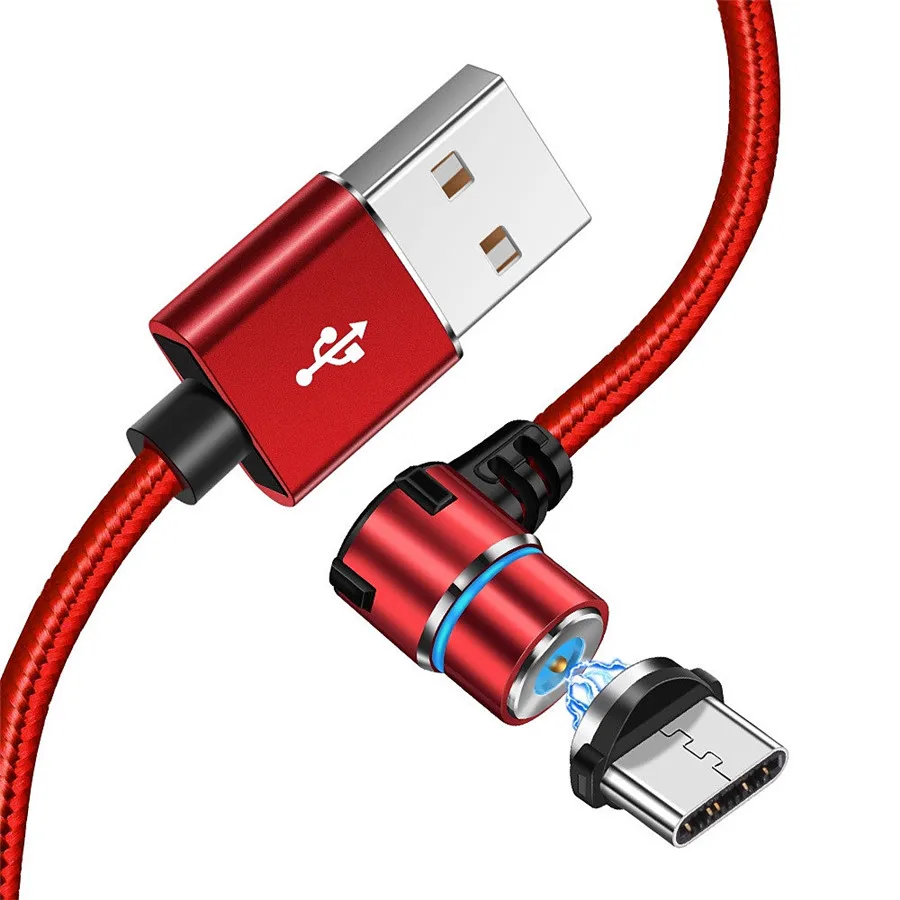 Red Магнитный зарядный кабель 90 градусов светодиодный кабель для iPhone XS Max 8 7 6 Plus samsung S10 S9 S8 и Micro USB кабель и usb type-C кабель - Цвет: Red