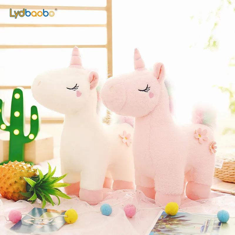 

35cm lovely rainbow unicorn with flower plush doll kids high quality horse animal plush toy children birthday gift wedding dolls