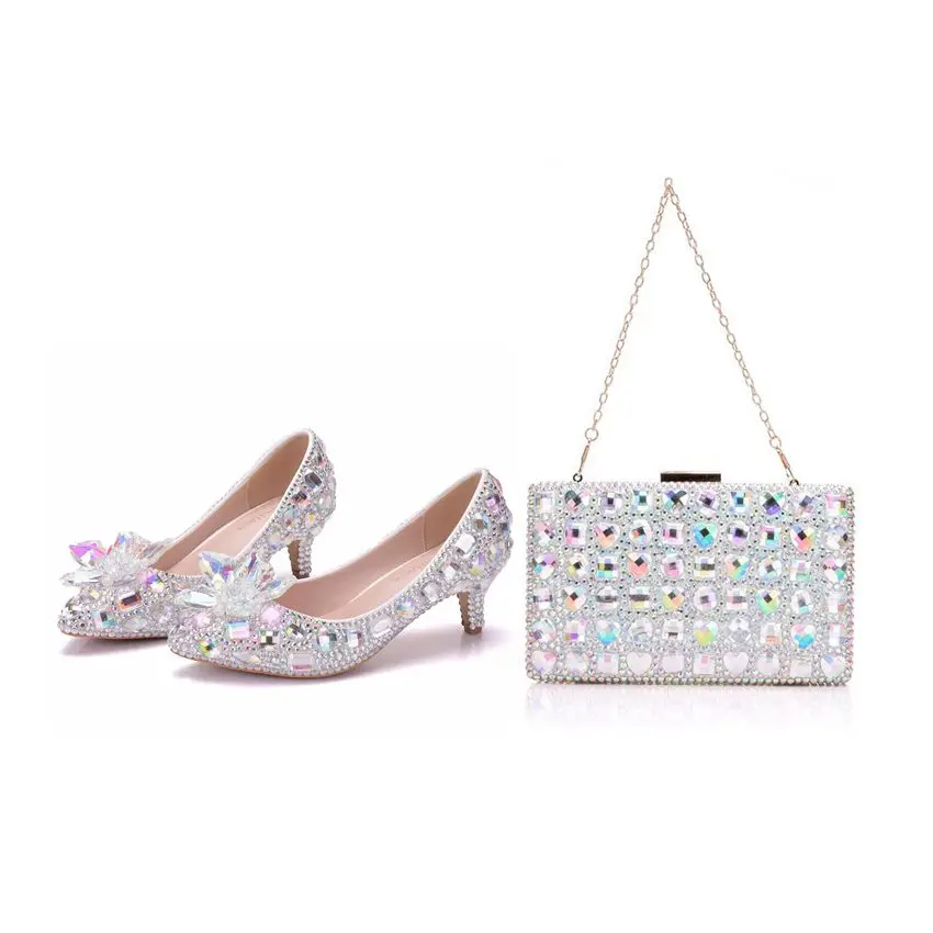 5cm shoe and bag BaoYaFang/Новое поступление; женские свадебные туфли с украшением в виде кристаллов и сумочки в комплекте; туфли для невесты с острым носком и кристаллами; наборы кошельков - Цвет: 5cm shoe and bag