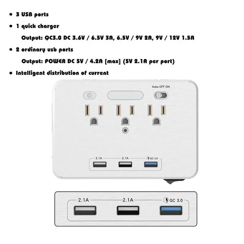 3 порты usb штепсельная розетка переменного тока настенное крепление стабилизатор напряжения ночник мощность полосы с быстрым зарядное