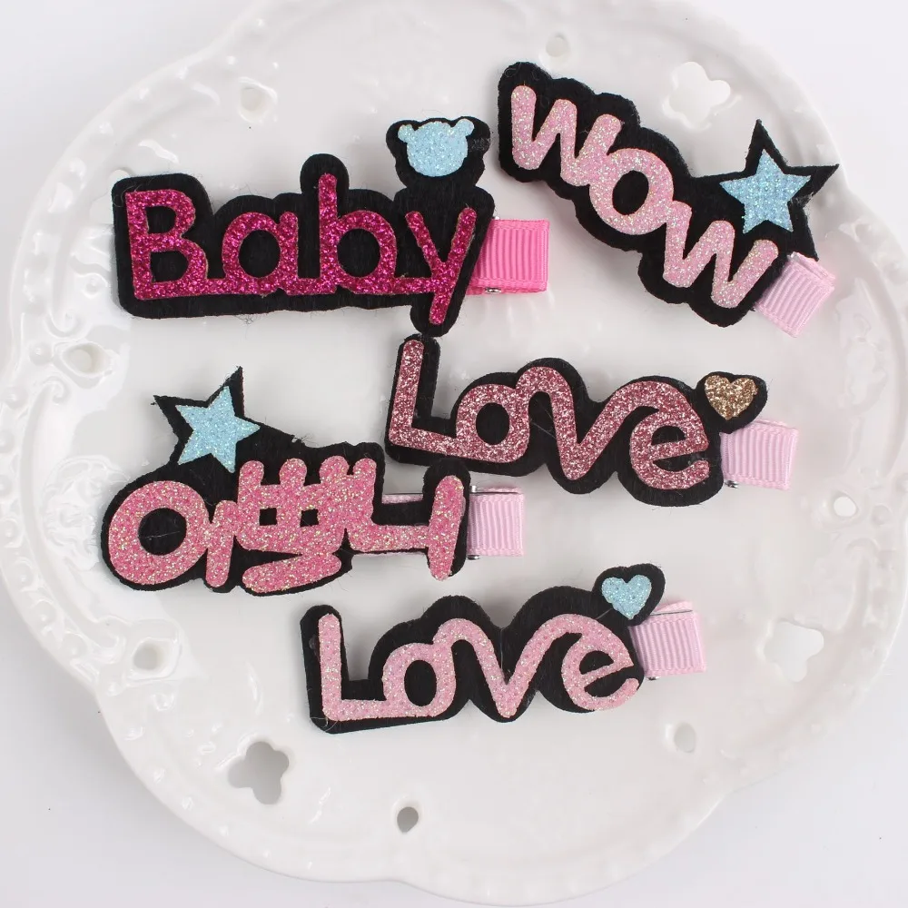 

2018 new fashion english letter clip sky blue heart star combination girl hairpin Hair Accessories for kids barrettes 1pcs BM025