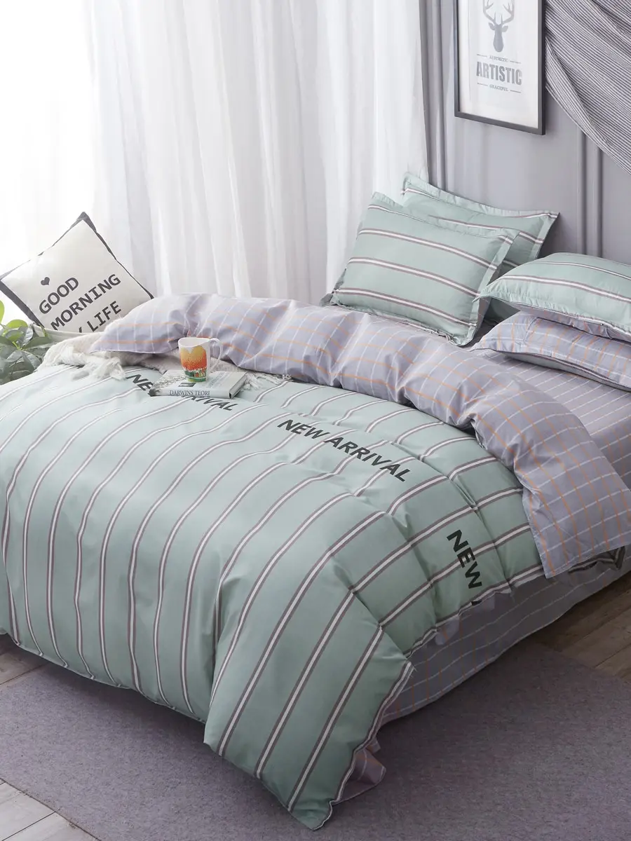 

3/4Pcs Bedlinens Set Modern Vertical Striped Pattern Supple Home Bedding Set