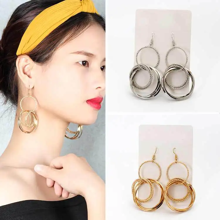 Moda простой oro плата Цвет Geometrico Gran Сиркуло Pendientes Para las Mujeres Уэко Grande