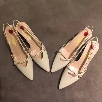 

Summer European and American tip fine heel female shoe bag head with sandals female rivet Pearl retro bamboo heel shoe tide