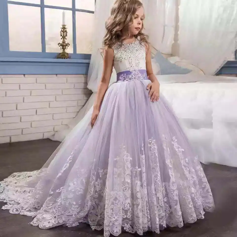 Flower Girl Long Princess Dress Vintage Lace Maxi Gown Kids Formal Wedding  Bridesmaid Pageant Tulle Dresses Little Big Girls Elegant Bowknot Dance  First Communion Birthday Prom Dresses White 13-14Y : Amazon.in: Clothing