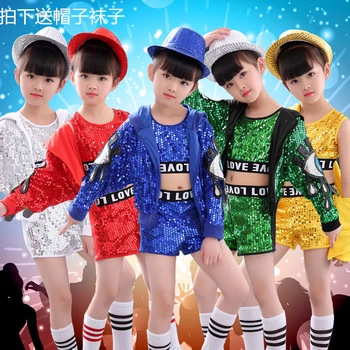 

Kids Sequin Hip Hop Clothing Clothes for Girls Jacket Crop Tank Tops Shirt Shorts Jazz Dance Costume Ballroom Dancing Streetwear