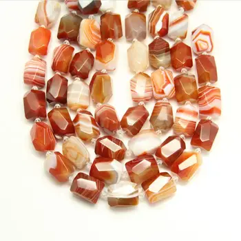 

Full strand 15pcs 15x20mm Striped Agates Center Drilled Nugget Beads Findings,Faceted Red Achate Loose Beads Craft Necklace Bulk