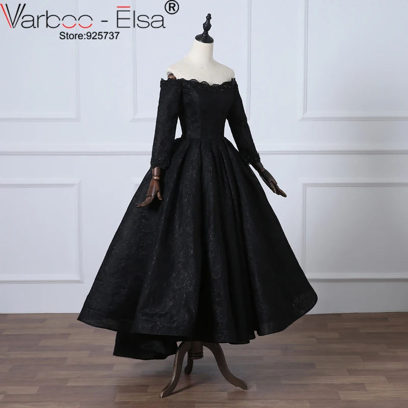 VAROO_ELSA/ арабское черное кружевное платье с длинным рукавом для выпускного вечера; элегантные вечерние платья с вырезом лодочкой и бисером для особых случаев; мусульманское платье для выпускного вечера